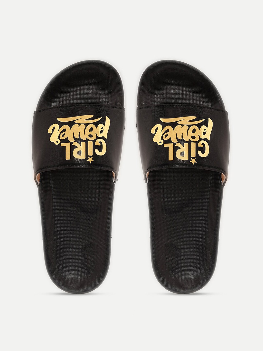 

FREECO Women Black & Yellow Printed Sliders