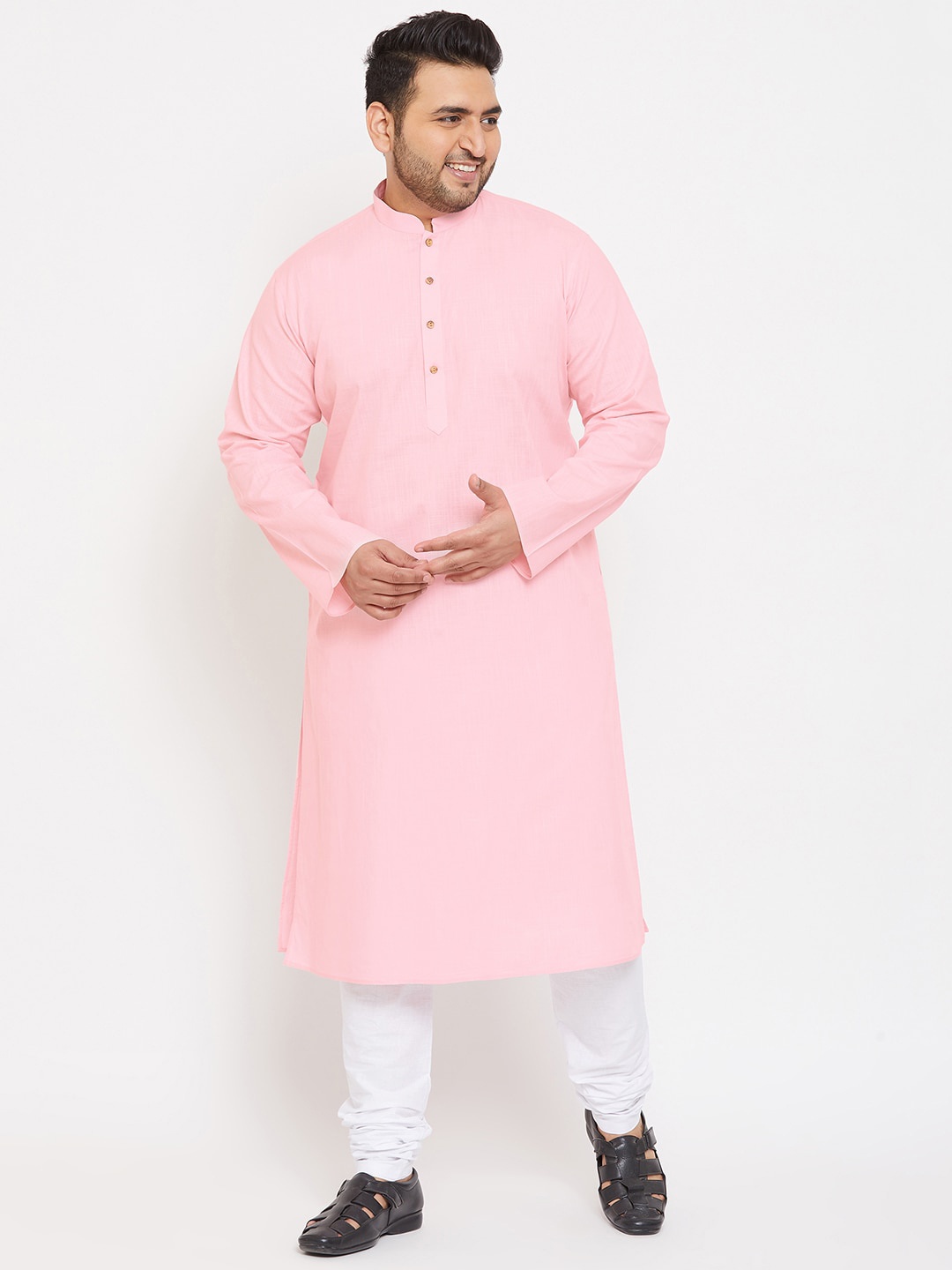 

VASTRAMAY Men Pink & White Solid Kurta with Churidar