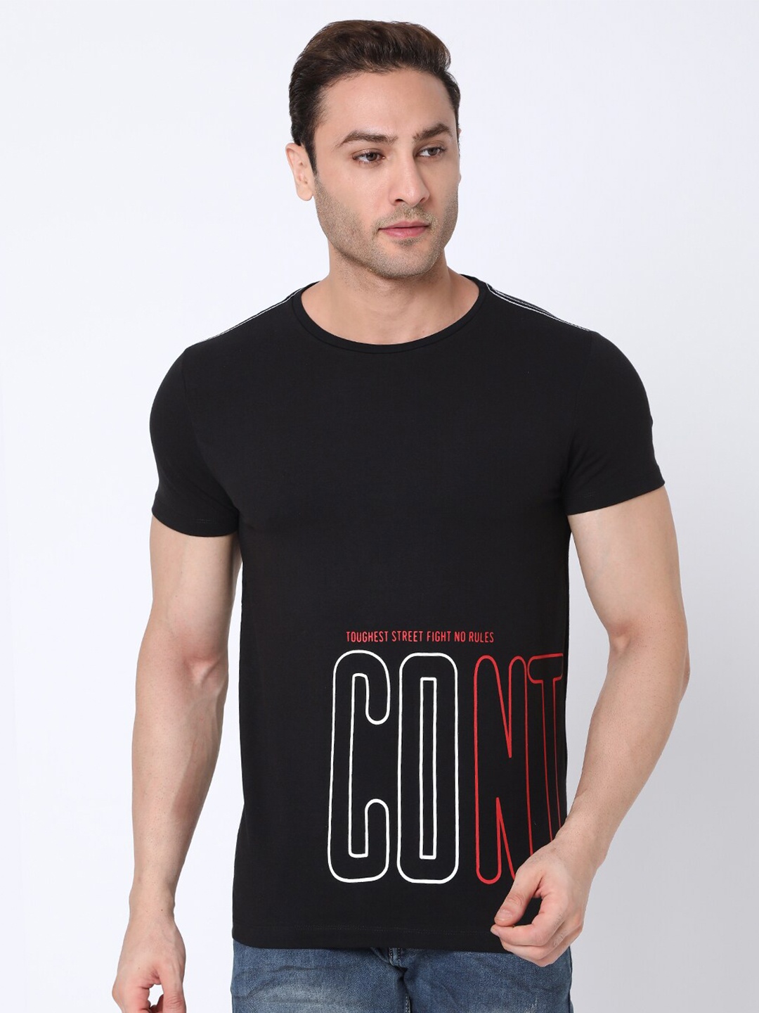 

Rex Straut Jeans Men Black Printed Slim Fit T-shirt