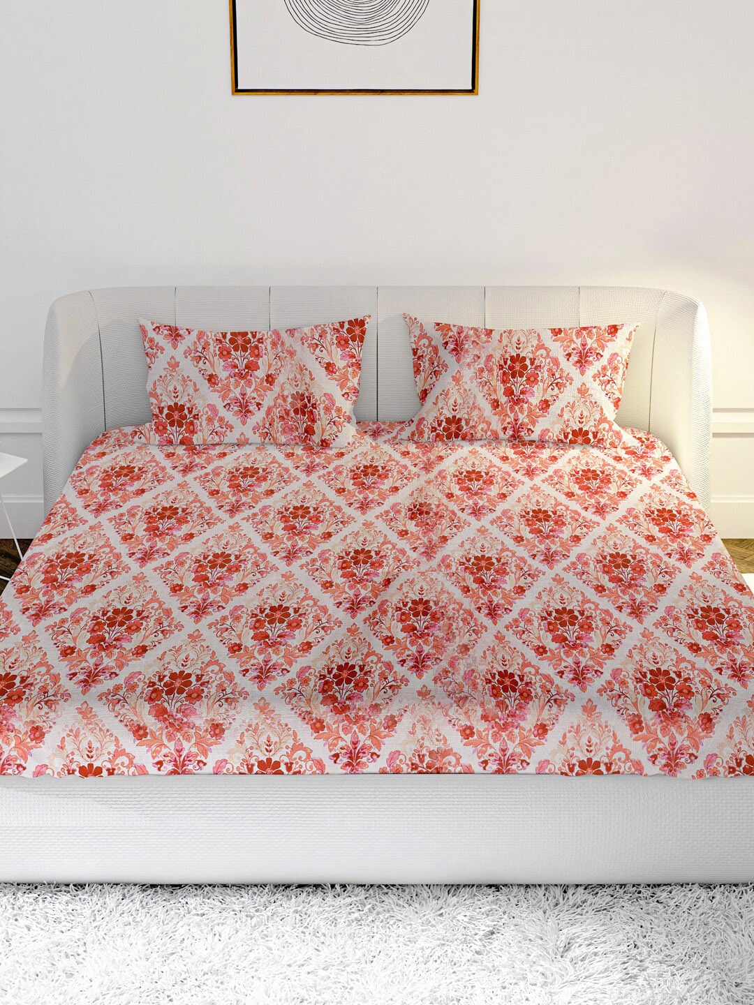

MAYFAIR HOMES LONDON Off White & Maroon Floral 144 TC King Bedsheet with 2 Pillow Covers