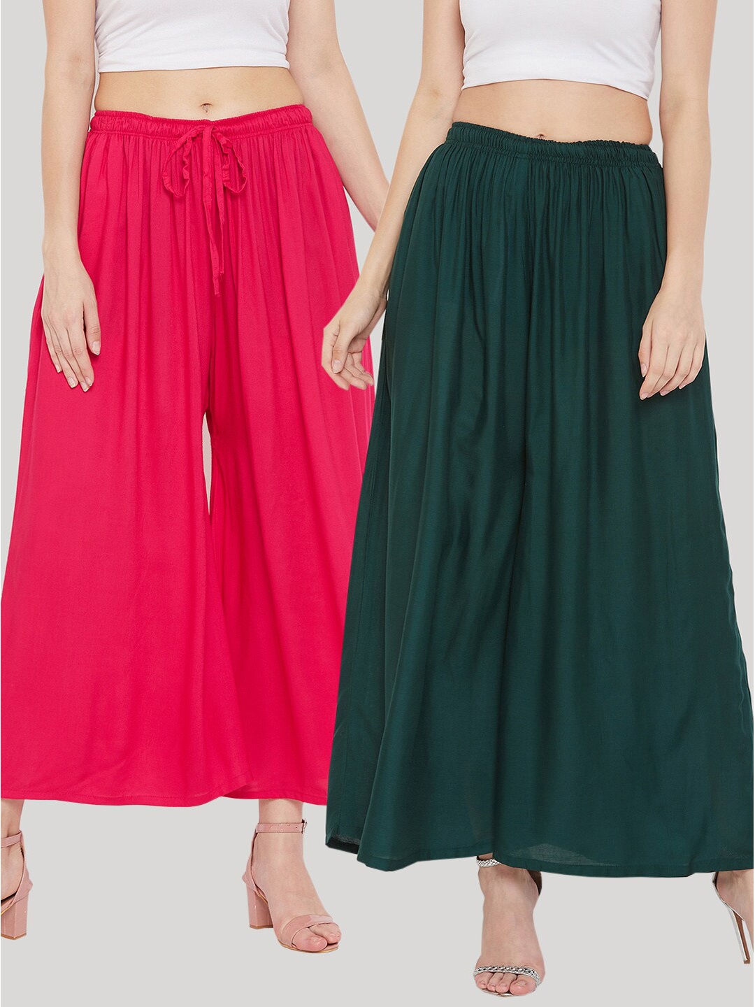 

Clora Creation Women Green & Pink 2 Knitted Ethnic Palazzos