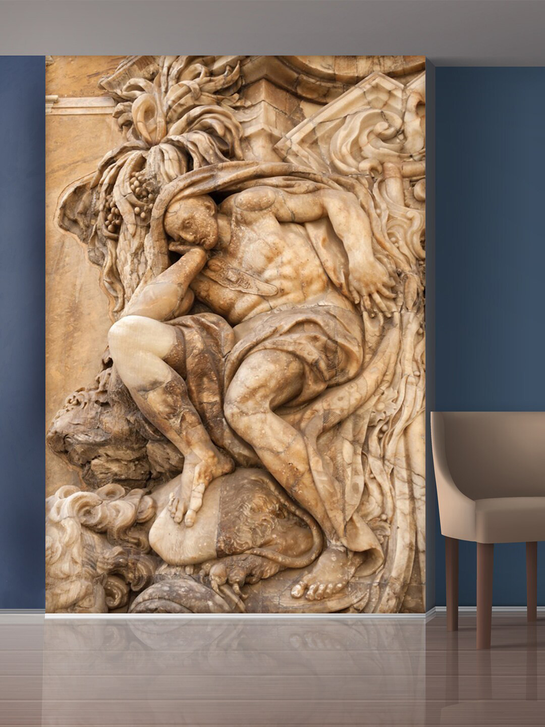 

999Store Brown & Beige Sitting Man & Flowers Mural Wallpaper