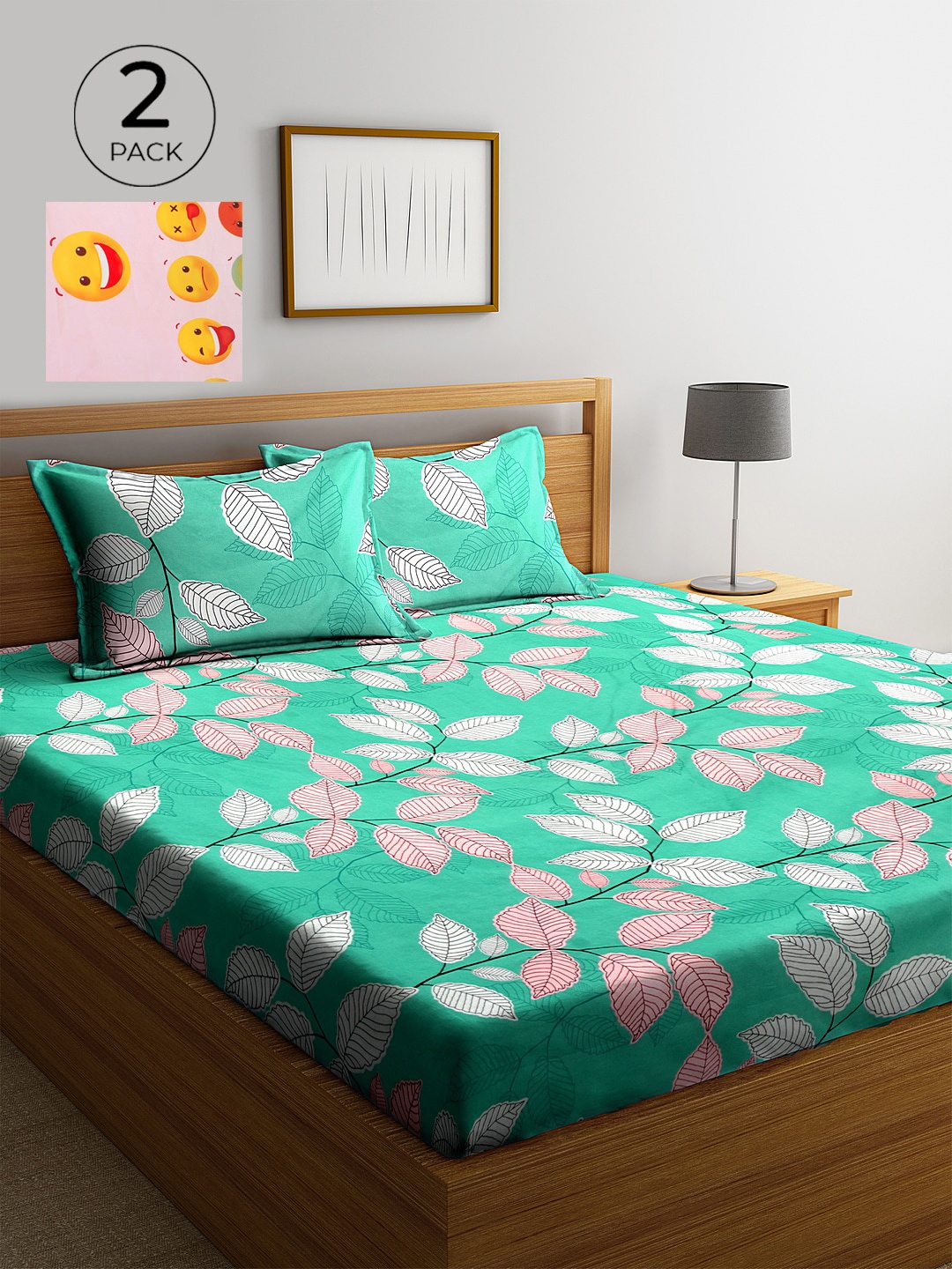 

KLOTTHE Green & Pink Floral 210 TC 2 King Bedsheet with 4 Pillow Covers