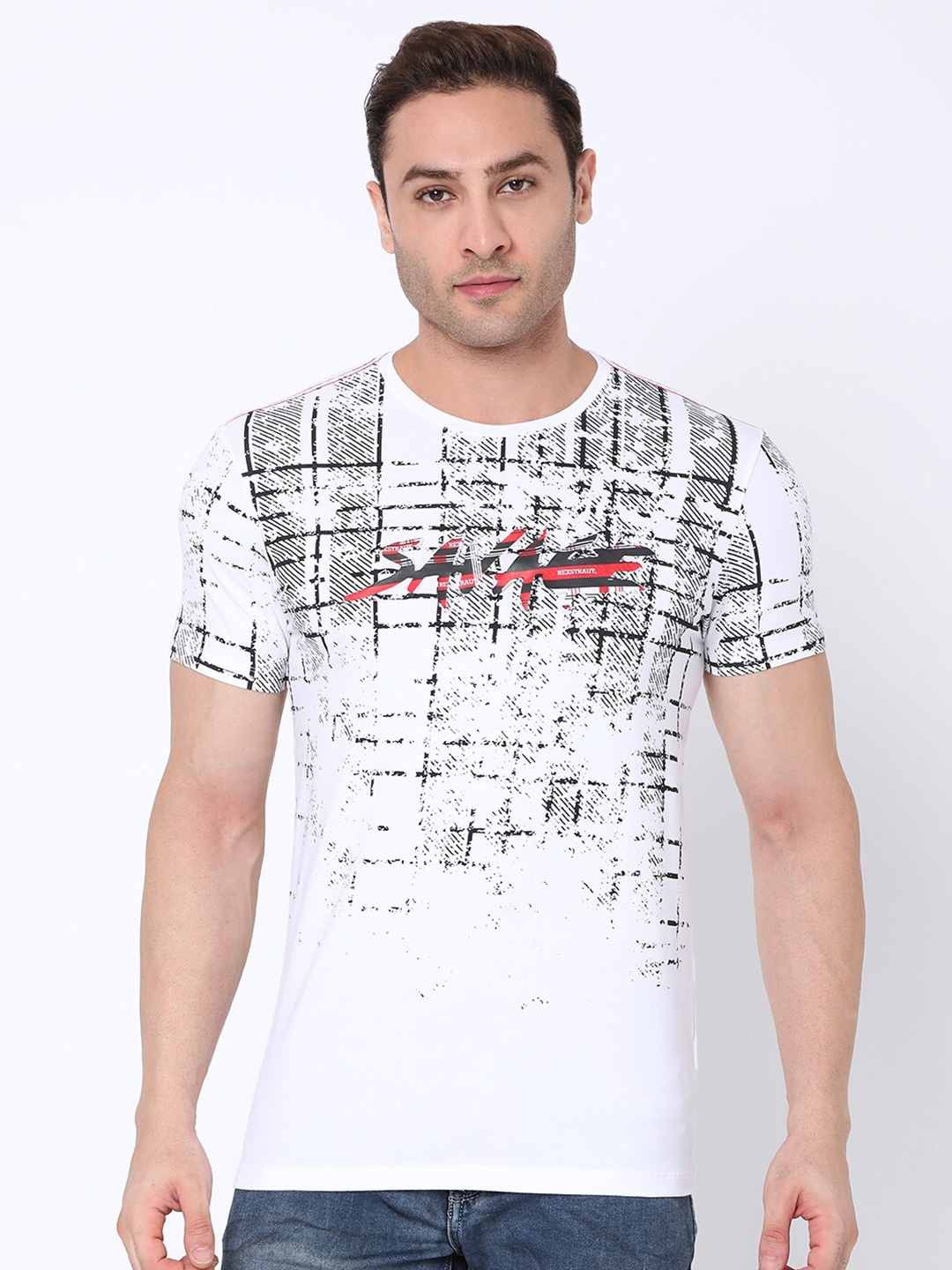 

Rex Straut Jeans Men White Printed Slim Fit T-shirt