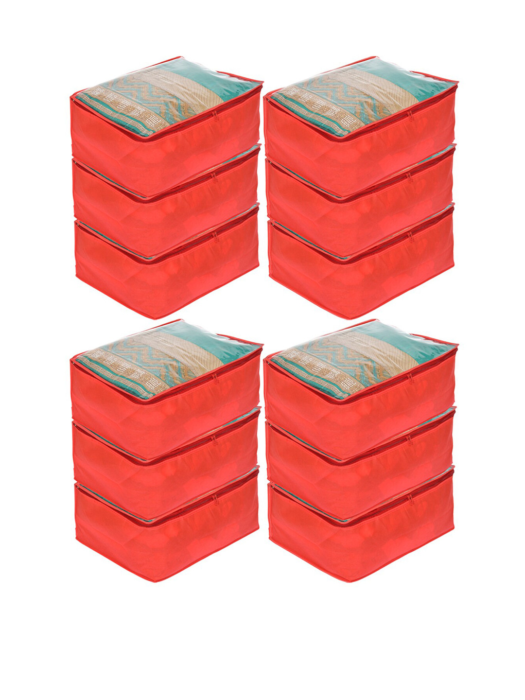 

Kuber Industries Set Of 12 Red & Transparent Solid Saree Organisers