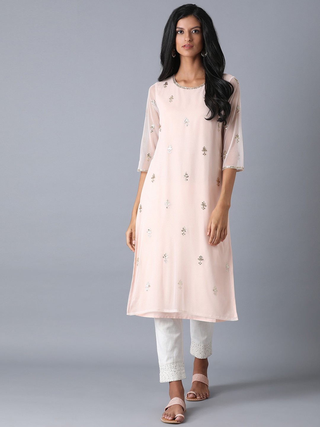 

W Women Pink Embellished Kurta