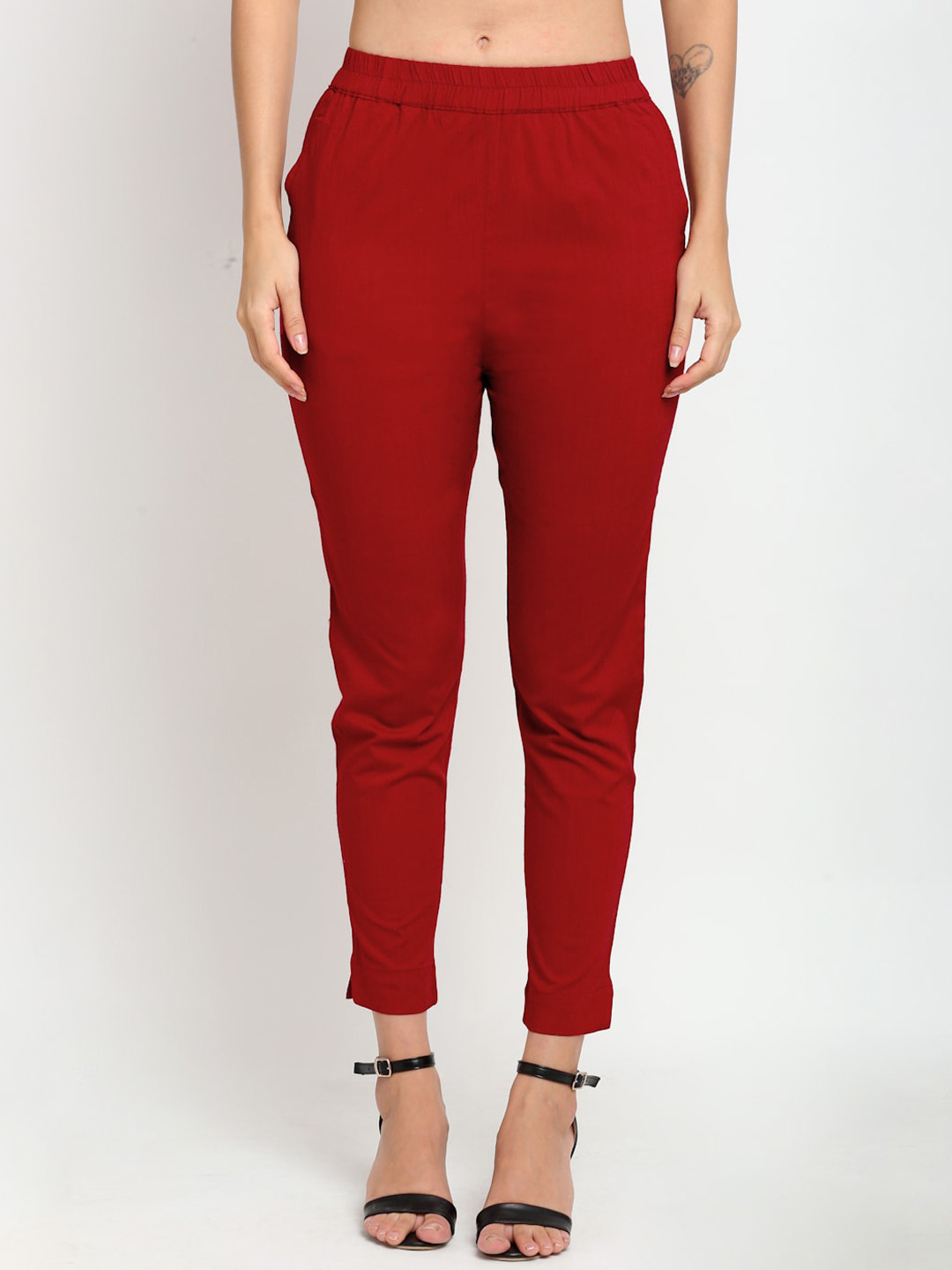 

Lovely Lady Women Maroon Slim Fit Stretchable Cigarette Trousers