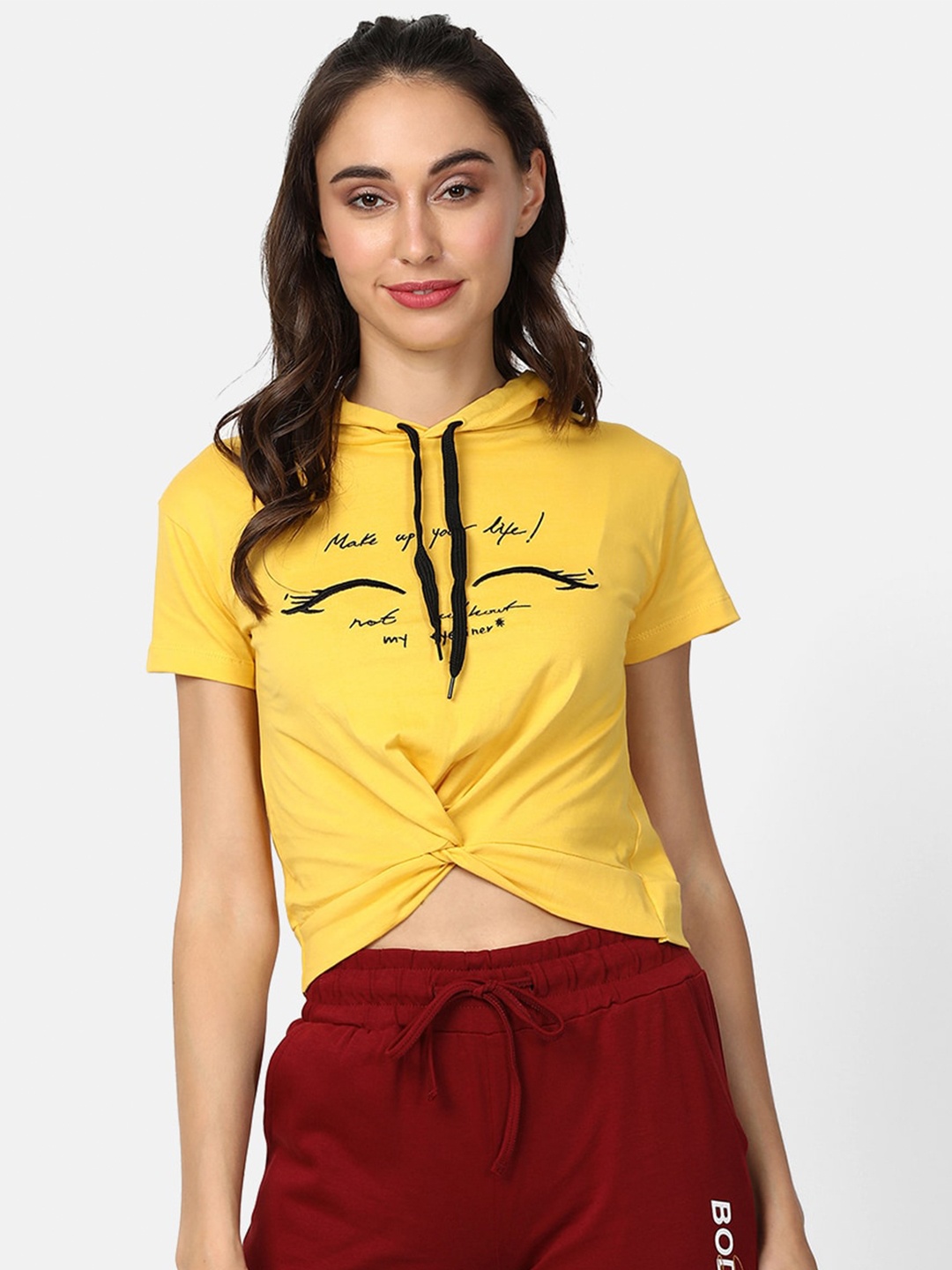 

V2 Value & Variety Mustard Mandarin Collar Regular Crop Top