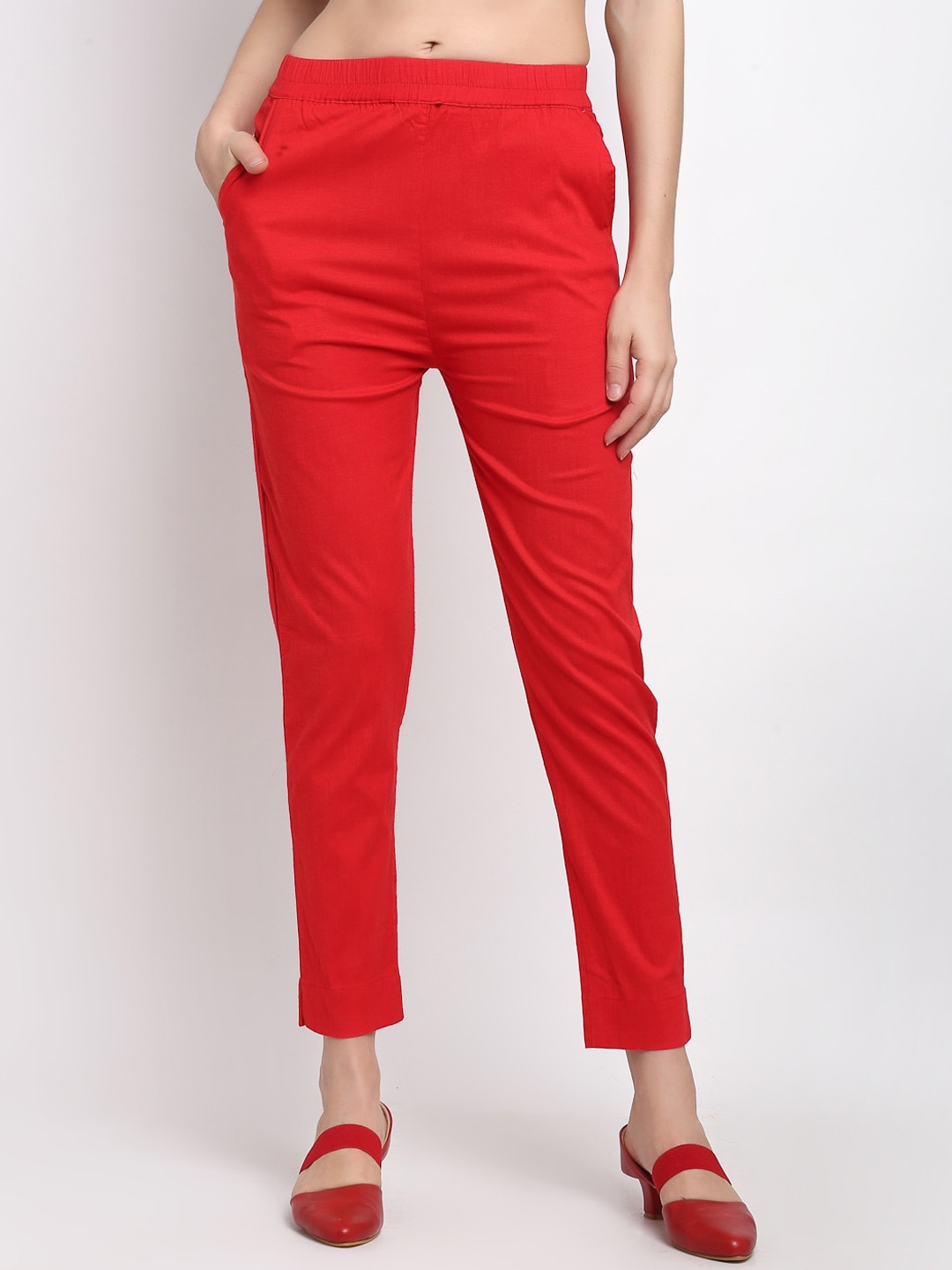 

Lovely Lady Women Red Slim Fit Regular Trousers