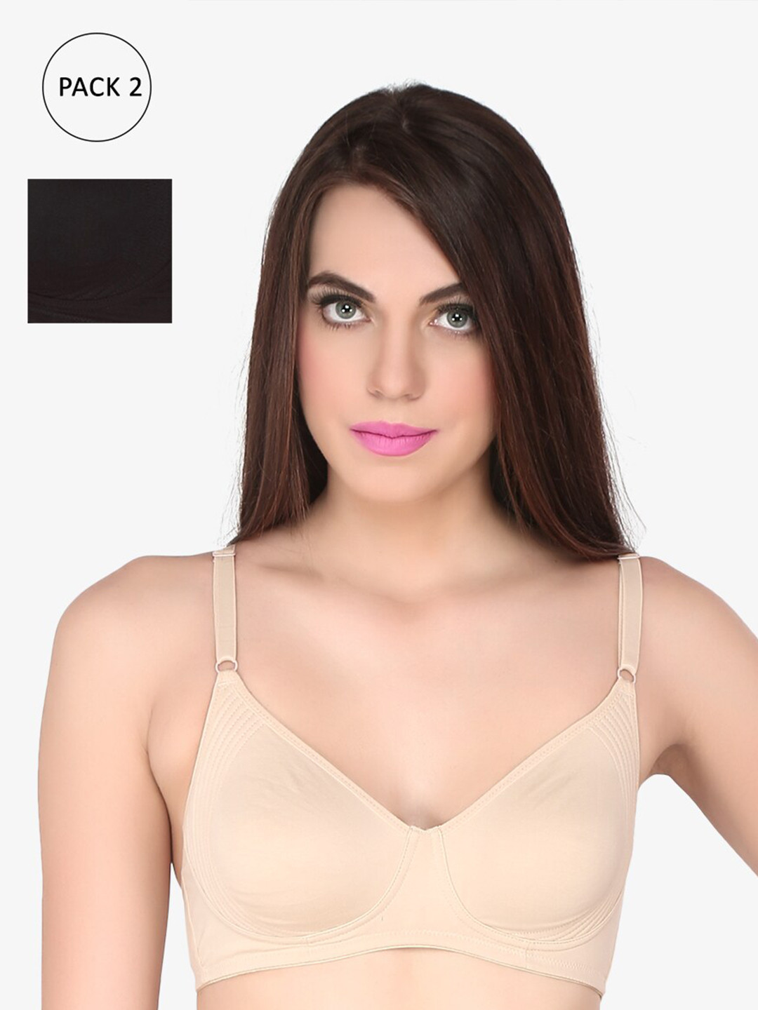 

Soie Pack Of 2 Everyday Bra Medium Coverage COMBO CB-305BEIGE/BLACK