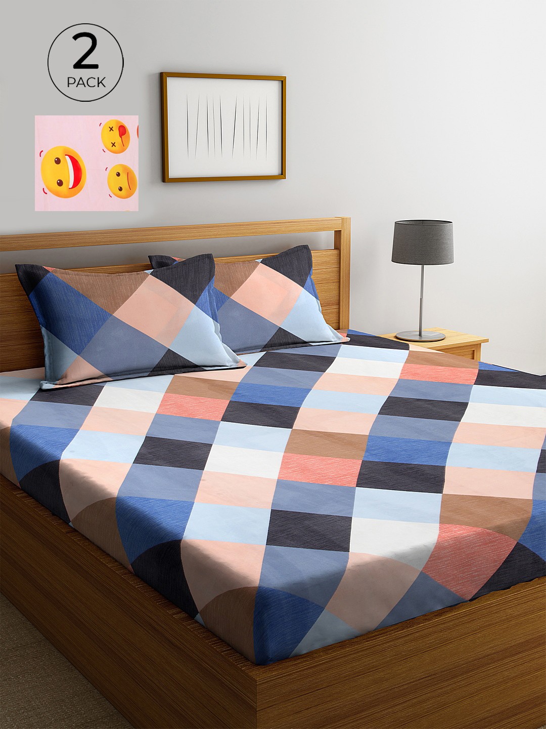 

KLOTTHE Blue & Peach-Coloured 210 TC 2 King Bedsheet with 4 Pillow Covers
