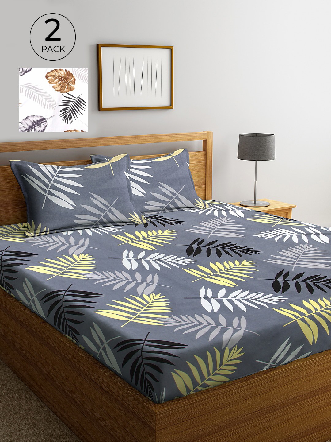 

KLOTTHE Set of 2 Multicoloured 300 TC King Bedsheet with 4 Pillow Covers, Grey
