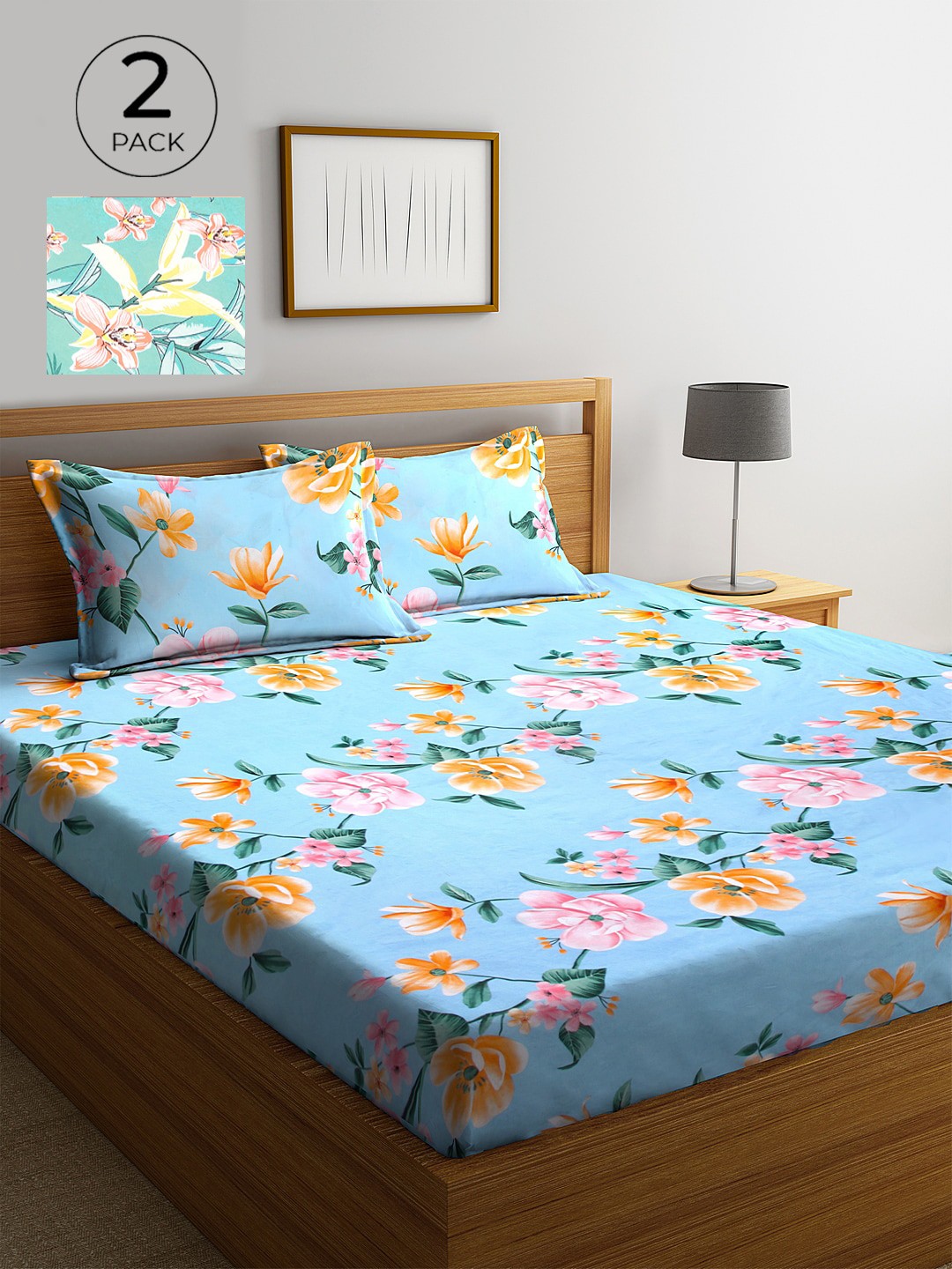 

KLOTTHE Multi Floral 210 TC 2 King Bedsheet with 4 Pillow Covers