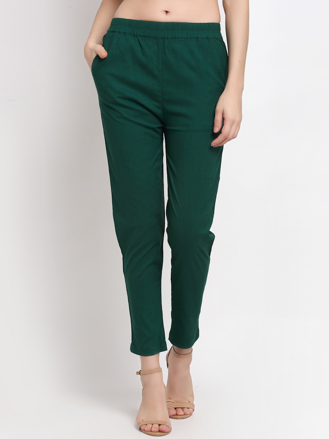

Lovely Lady Women Green Slim Fit Cigarette Trousers