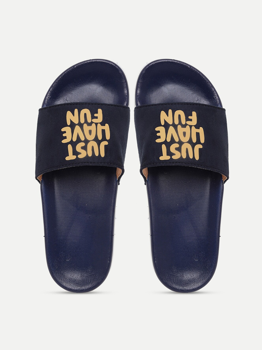 

FREECO Women Navy Blue & Yellow Printed Sliders