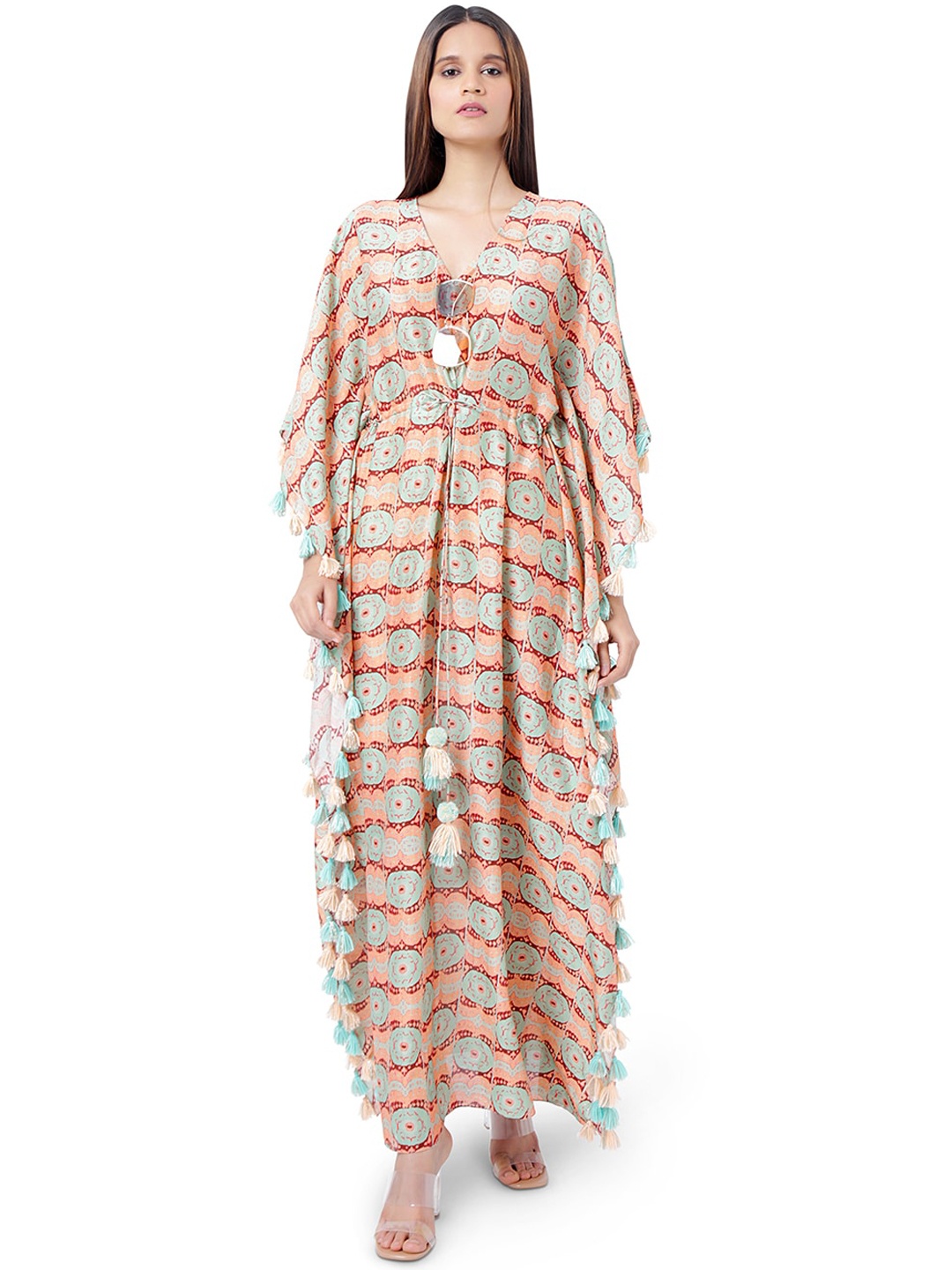 

PS PRET BY PAYAL SINGHAL Peach-Coloured & Sea Green Maxi Dress