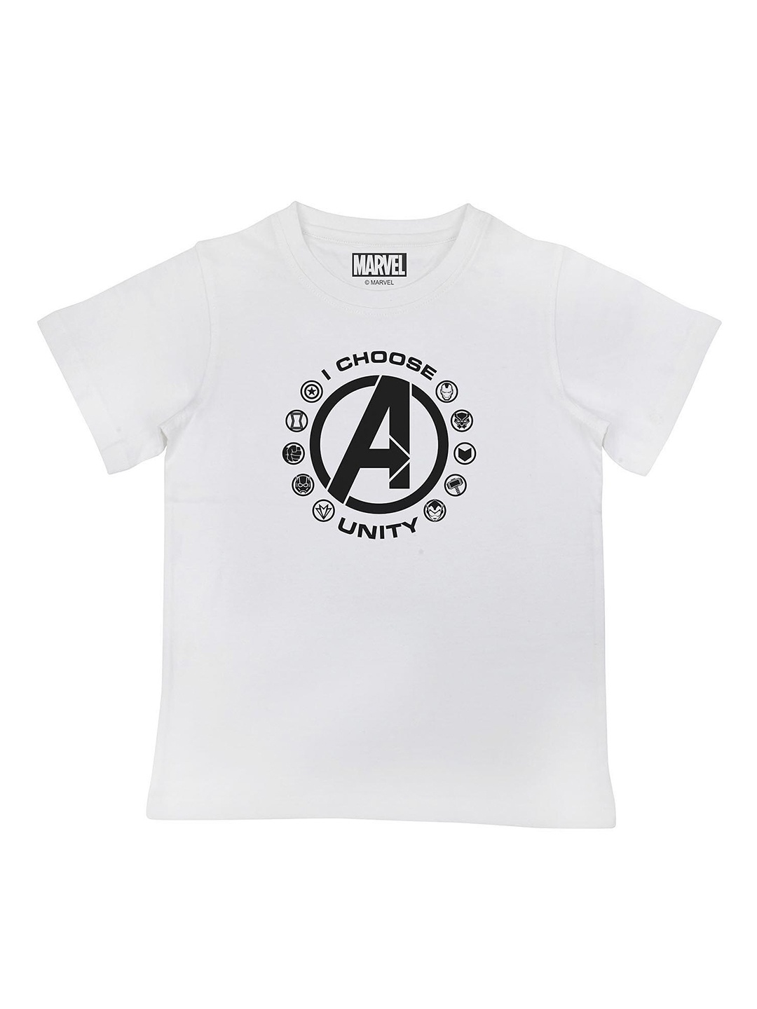 Marvel by Wear Your Mind Boys White High Neck Raw Edge T-shirt