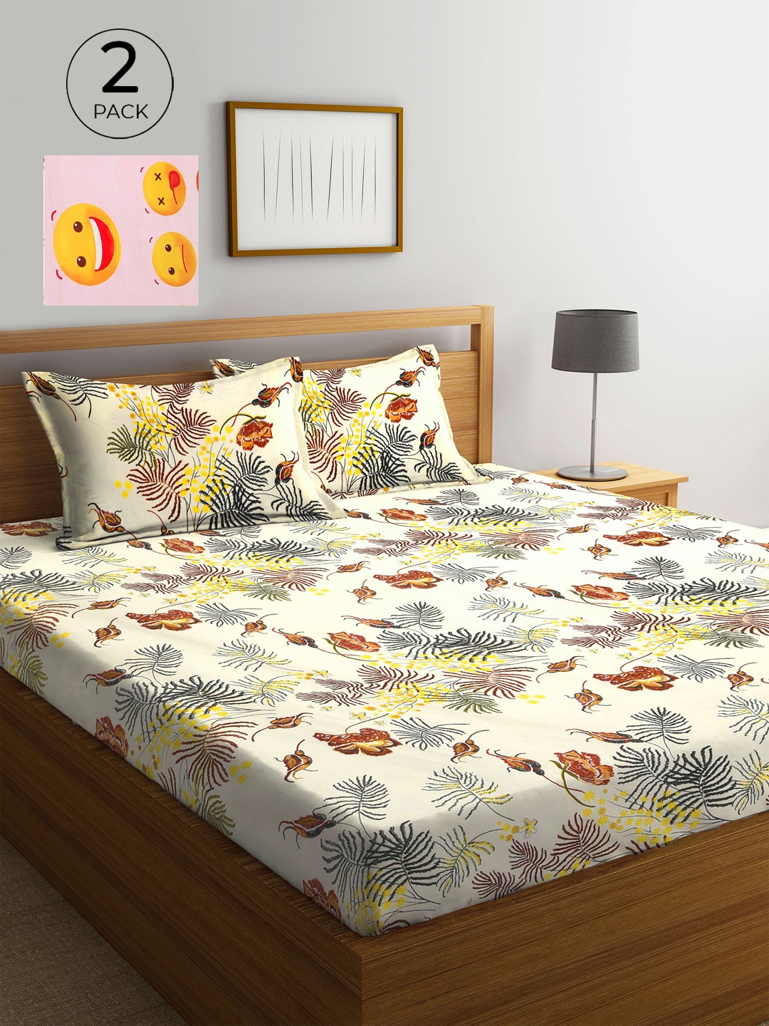 

KLOTTHE Pink & Yellow 210 TC 2 King Bedsheet with 4 Pillow Covers