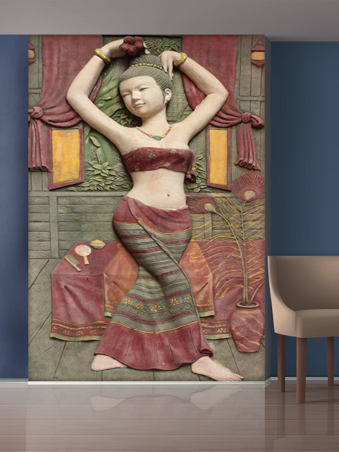 

999Store Green & Red Beautiful Dancing Lady Mural Wall Stickers