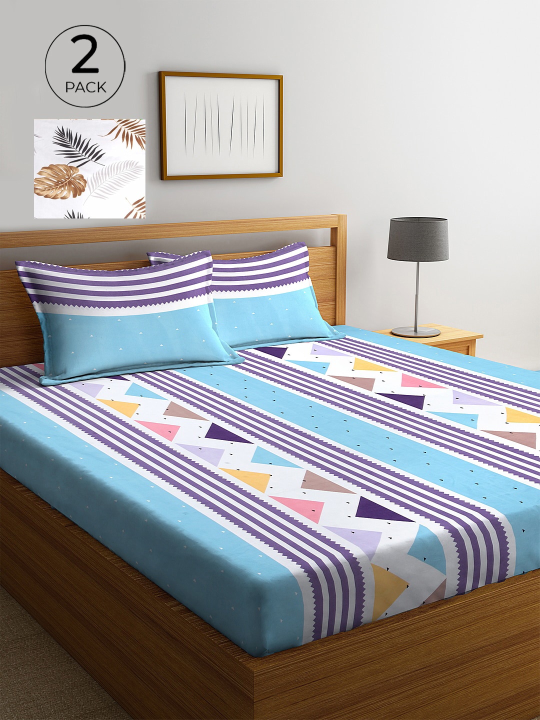 

KLOTTHE Set of 2 Multi Color 300TC King Bedsheet with 4 Pillow Covers, Blue