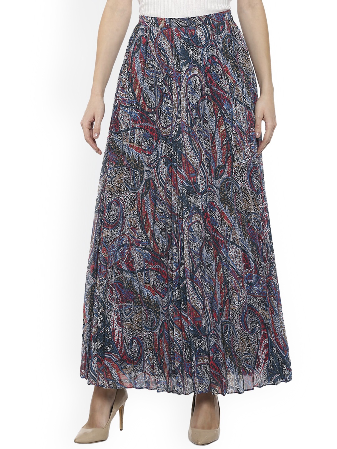 

Ted Baker Women Teal Blue & Red Printed Flared Maxi Skirt
