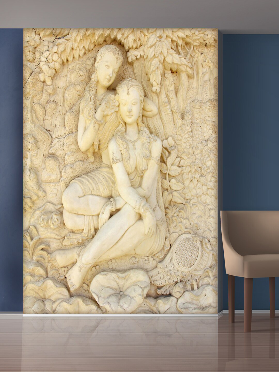

999Store Off-White Leaves & Sitting Ladies Mural Wall Sticker