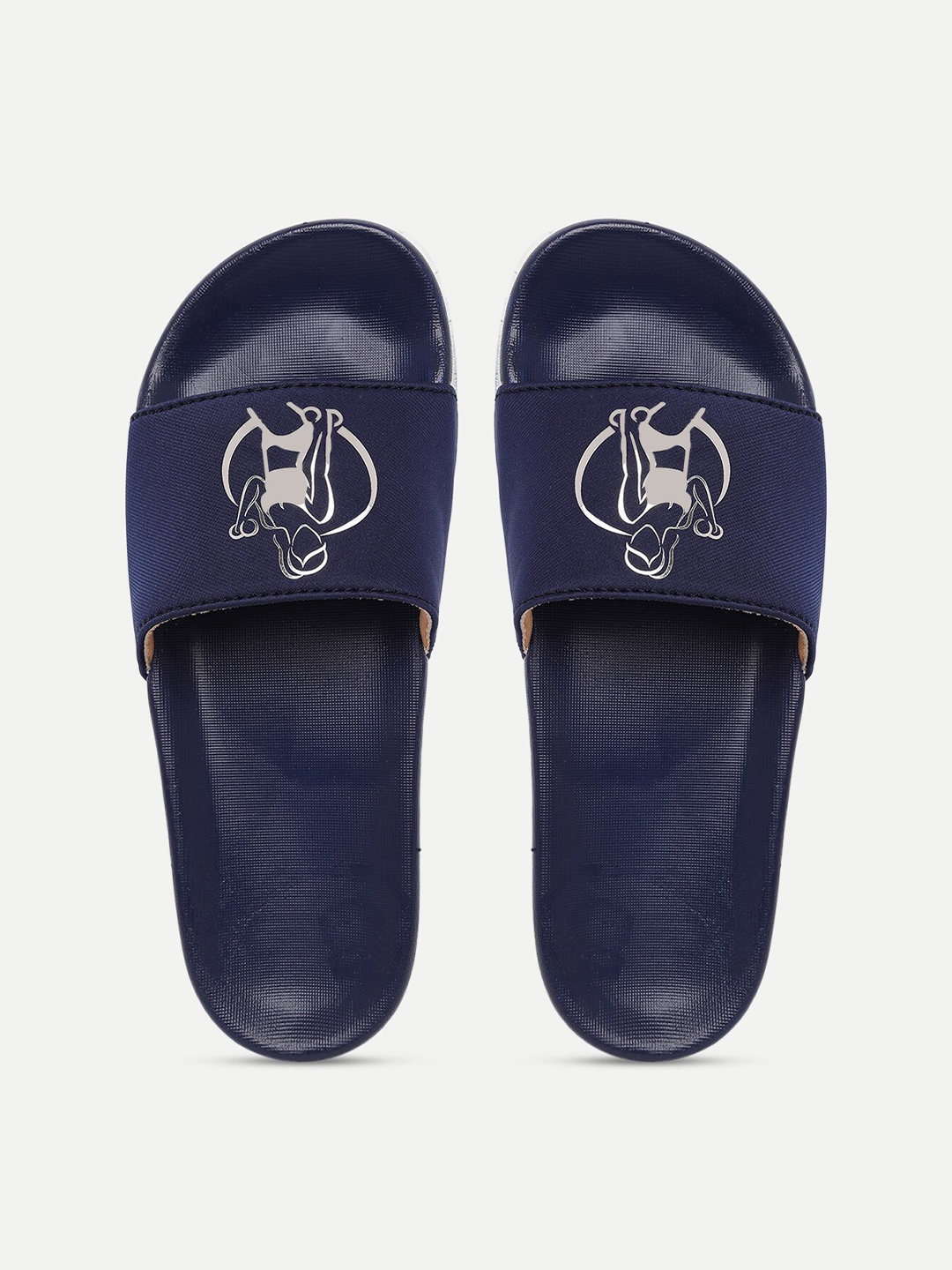 

FREECO Women Navy Blue & White Printed Sliders
