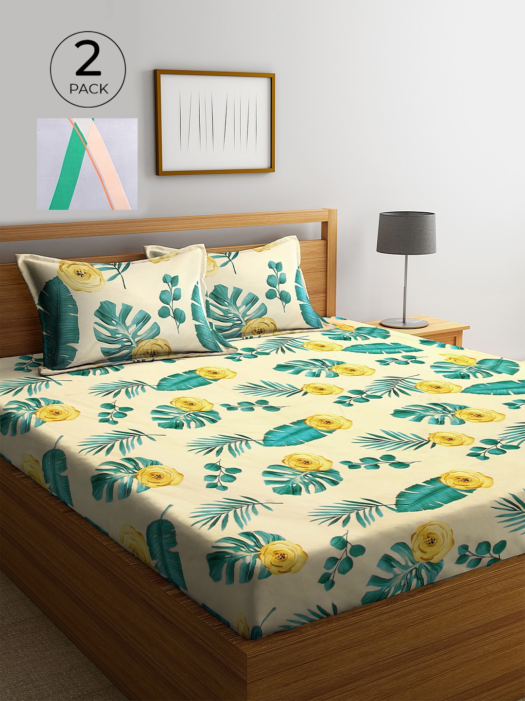 

KLOTTHE 210 TC 2 King Bedsheet with 4 Pillow Covers, Yellow