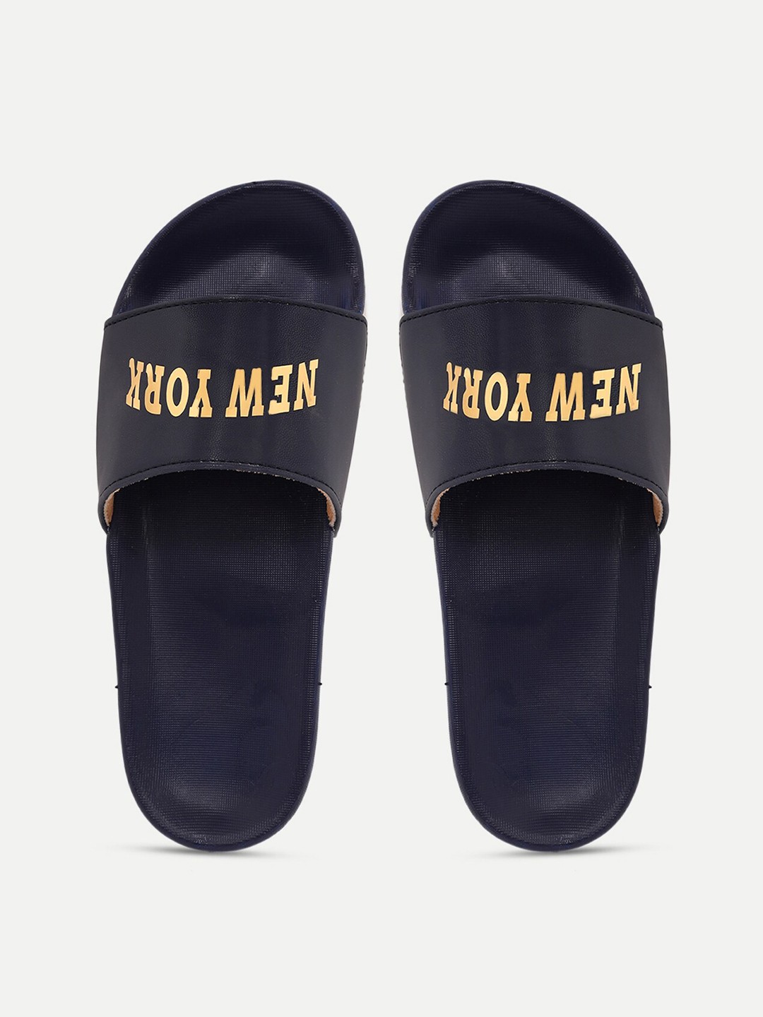 

FREECO Women Navy Blue & White Printed Sliders