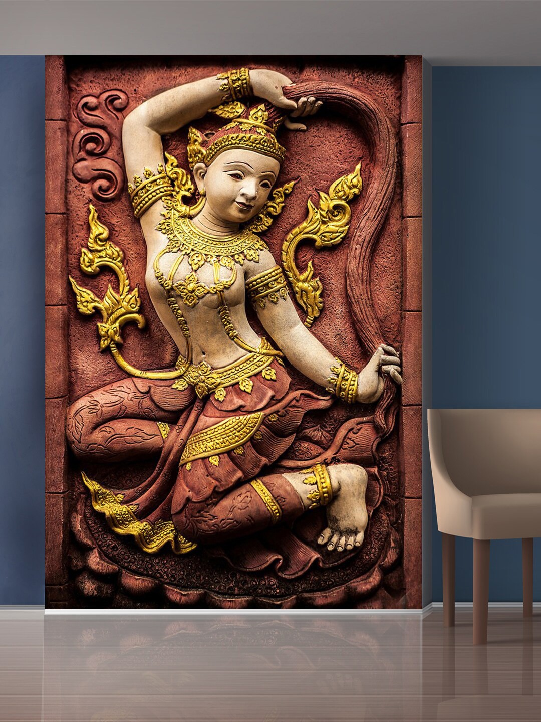 

999Store Brown & Gold-Toned Sitting Lady Mural Wall Sticker