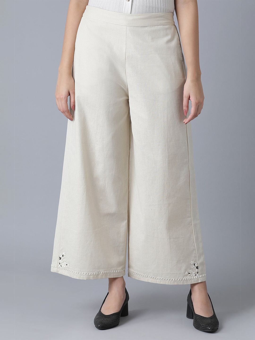 

W Women Beige Striped Flared Ethnic Palazzos