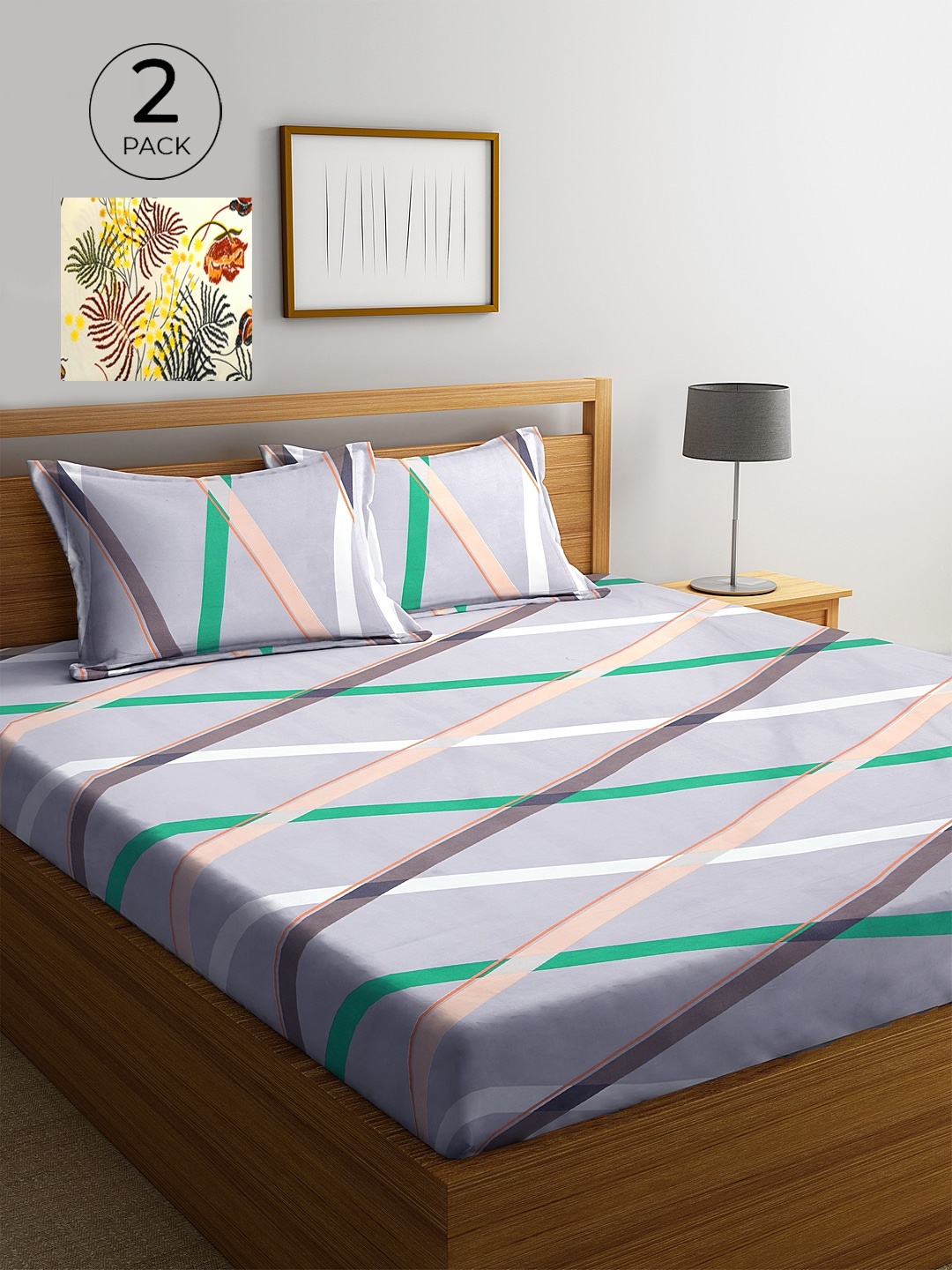 

KLOTTHE Multicolor Geometric 210 TC Poly Cotton 2 King Size Double Bedsheet Set, Multi