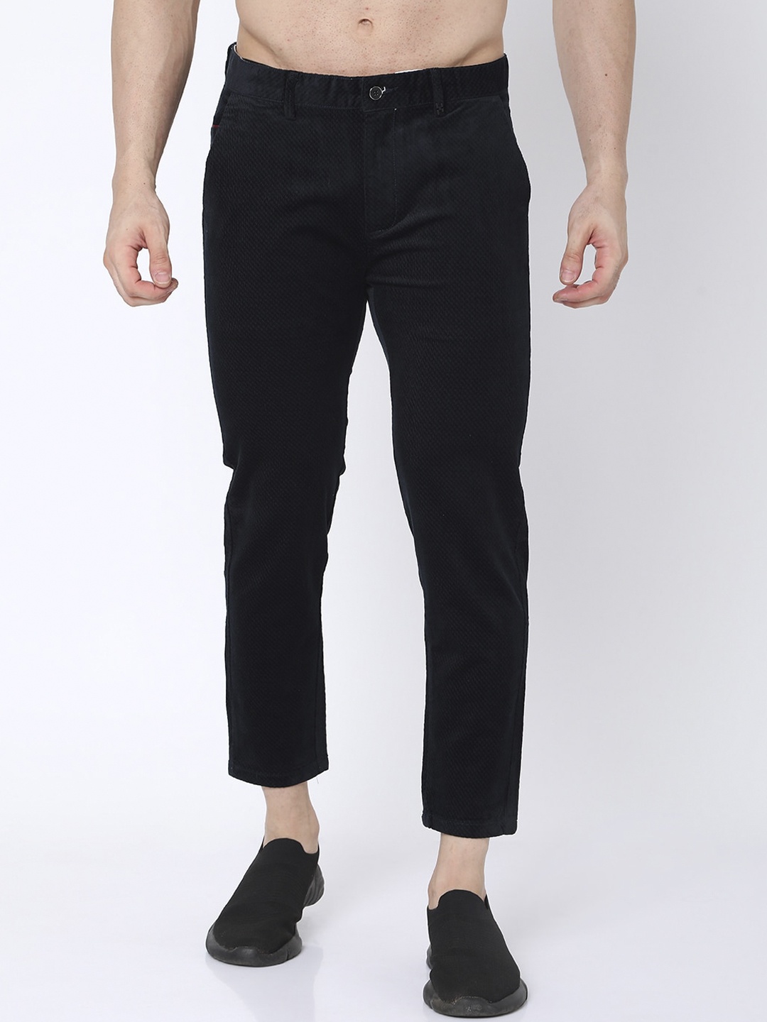 

Rex Straut Jeans Men Navy Blue Textured Slim Fit Regular Cotton Trousers