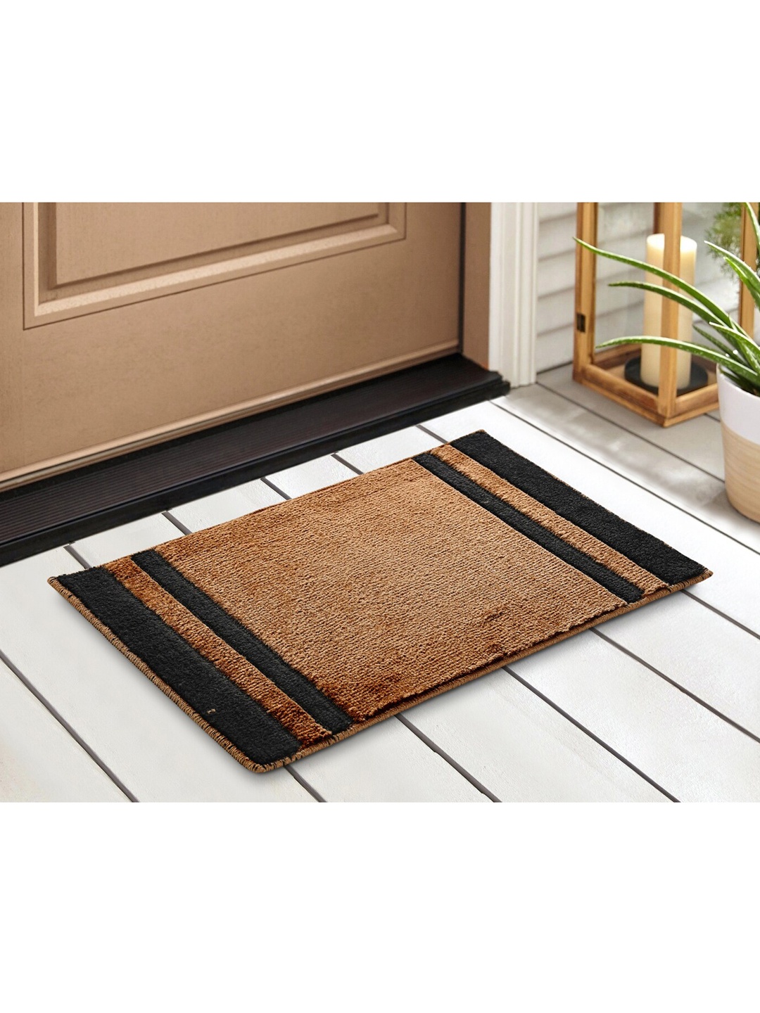

Saral Home Brown & Black 2 Pieces Striped Printed Cotton Anti Slip Doormats