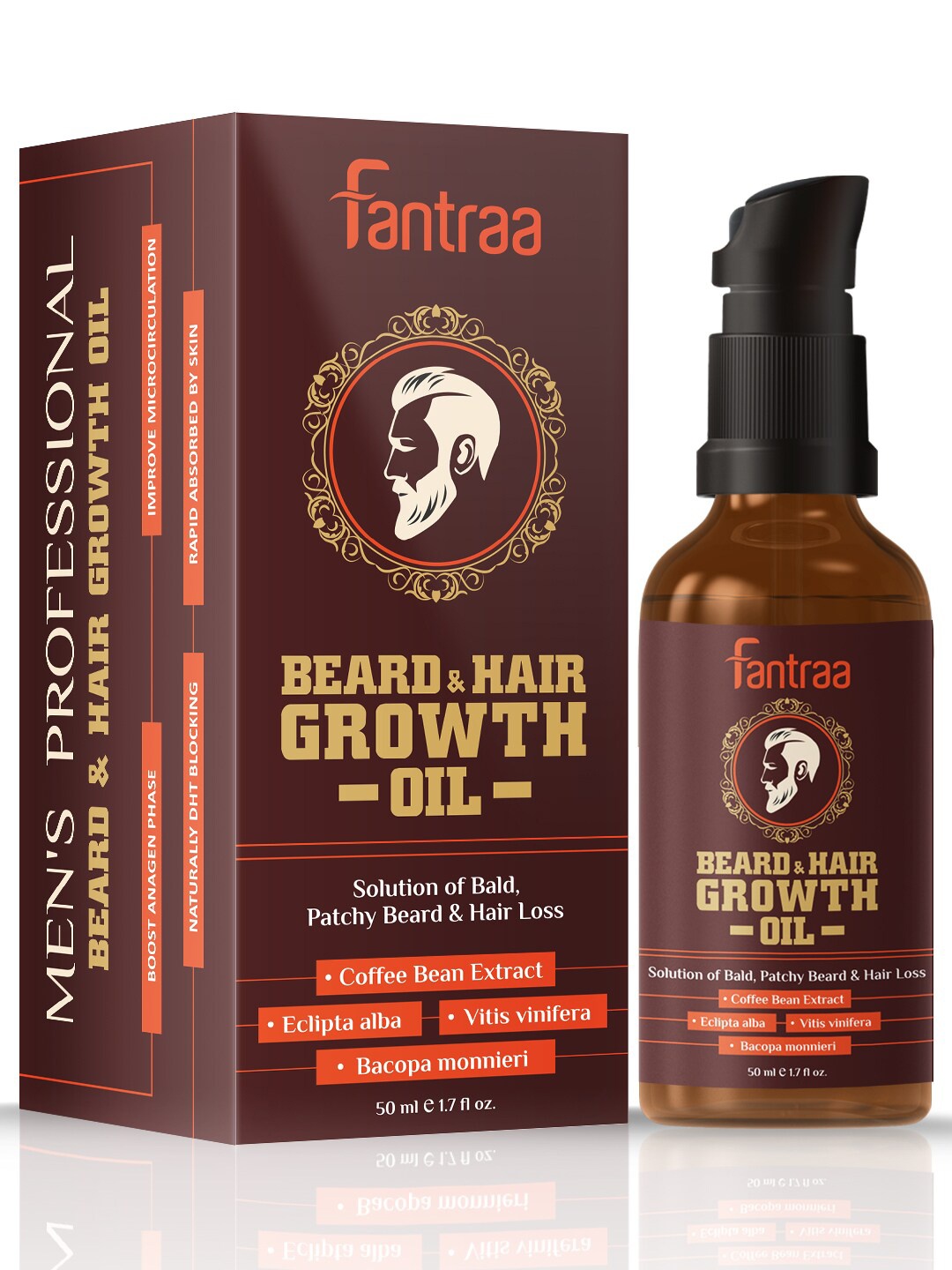 

Fantraa Beard & Hair Growth Oil - 50 ml, Coffee brown