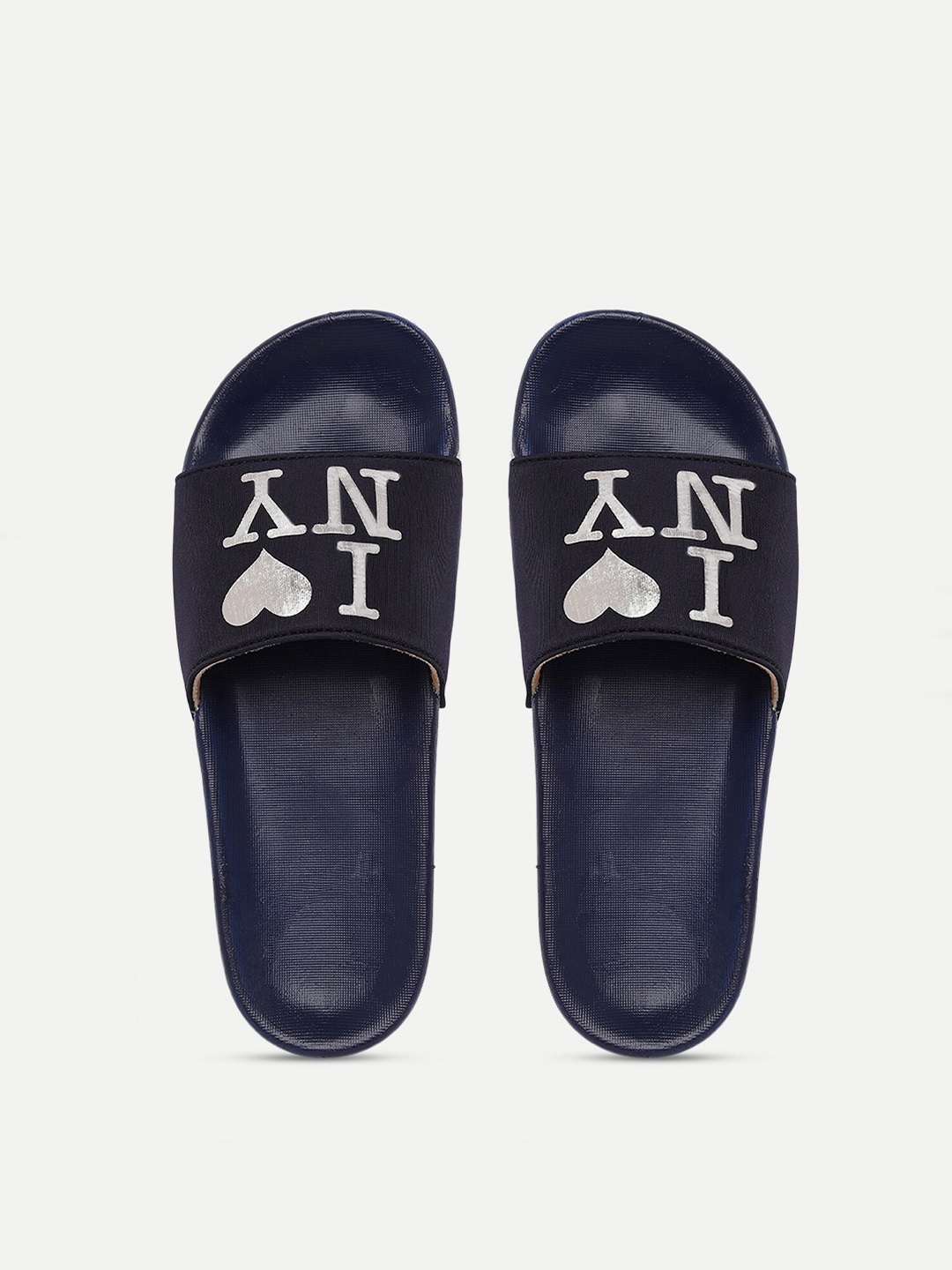 

FREECO Women Navy Blue & White Printed Sliders