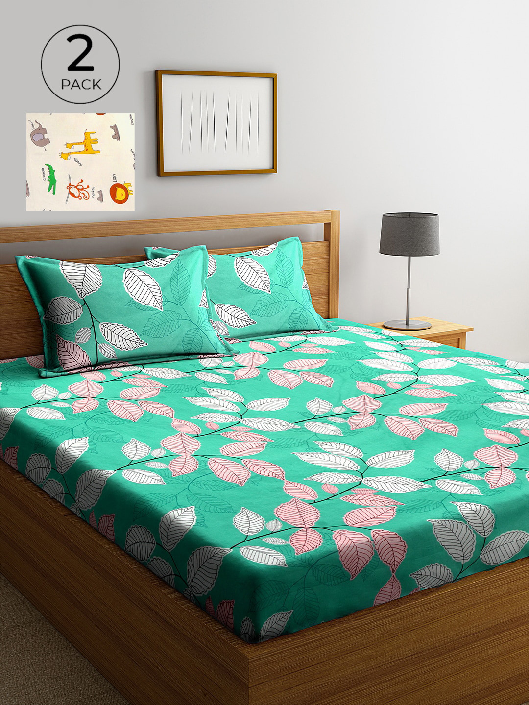 

KLOTTHE Green & Beige Floral 210 TC 2 King Bedsheet with 4 Pillow Covers