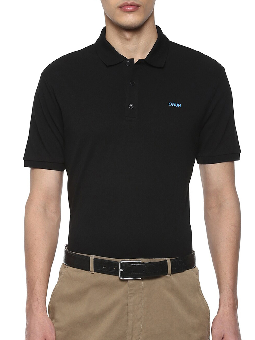 

HUGO Men Black Polo Collar T-shirt