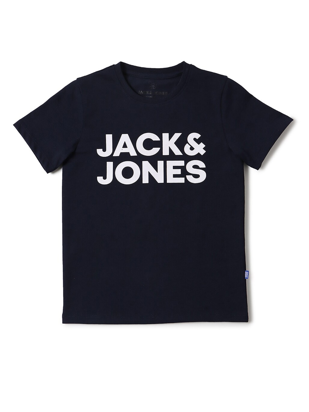 

Jack & Jones Boys Blue Cotton Typography Printed Applique T shirt