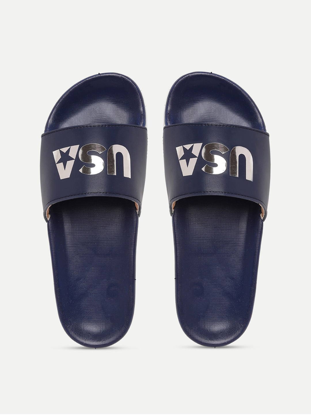 

FREECO Women Navy Blue & White Printed Sliders