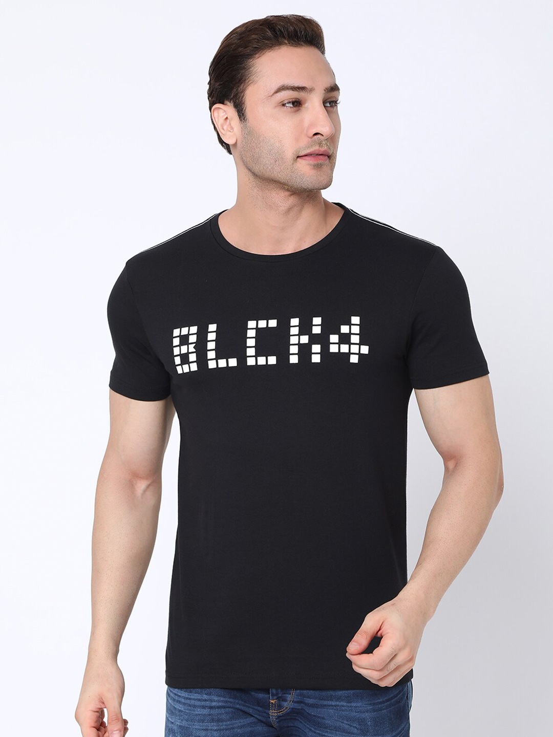 

Rex Straut Jeans Men Black Typography Printed Slim Fit T-shirt