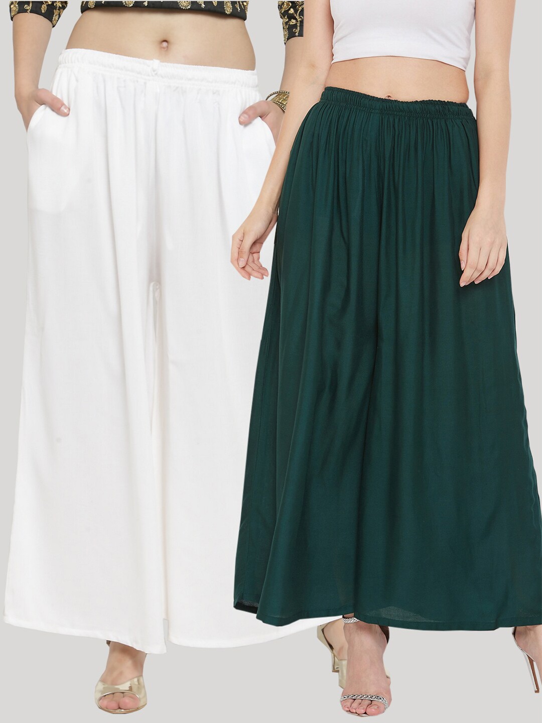 

Clora Creation Women White & Green Pack of 2 Knitted Ethnic Palazzos