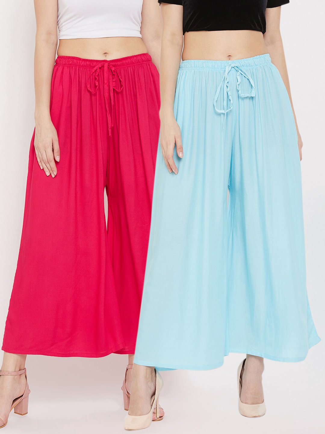 

Clora Creation Women Pack of 2 Pink & Turquoise Blue Knitted Ethnic Palazzos