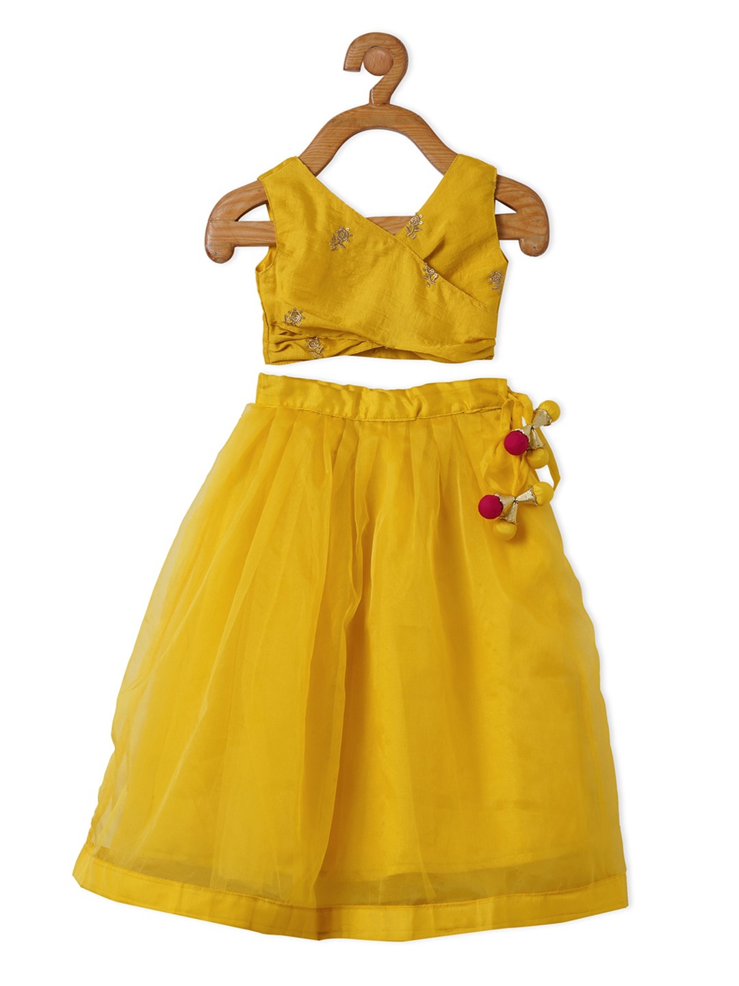 

PICCOLO Girls Yellow Embroidered Ready to Wear Lehenga Choli