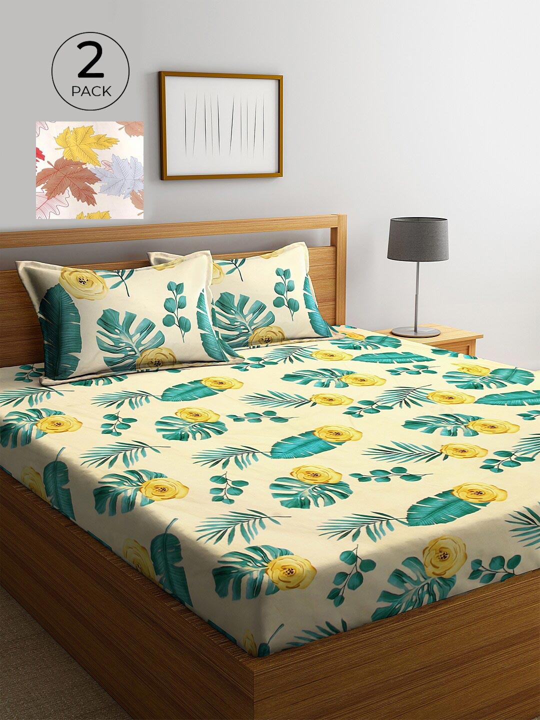 

KLOTTHE Beige & Yellow Floral 210 TC 2 King Bedsheet with 4 Pillow Covers