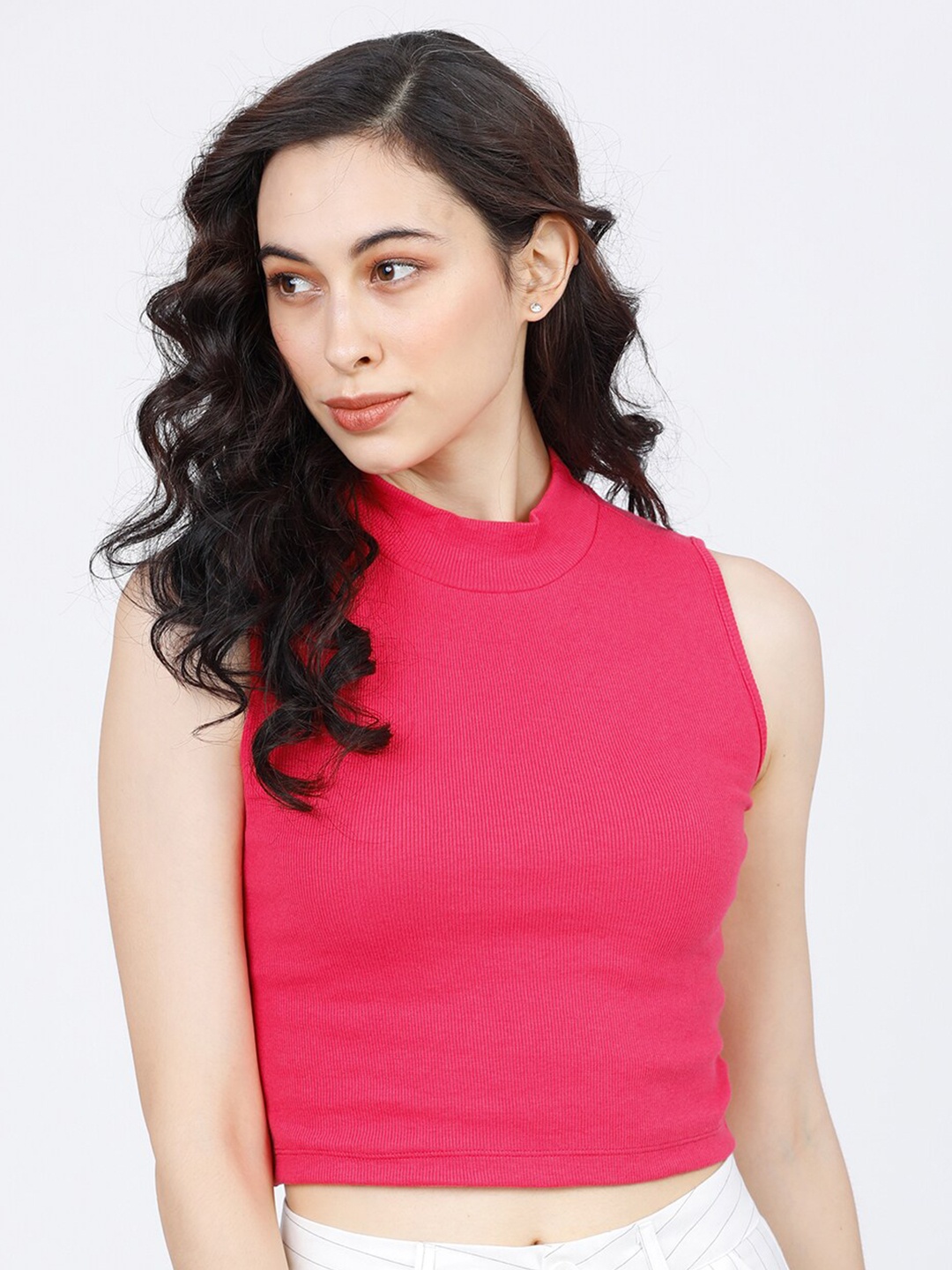 

Tokyo Talkies Women Pink High Neck T-shirt