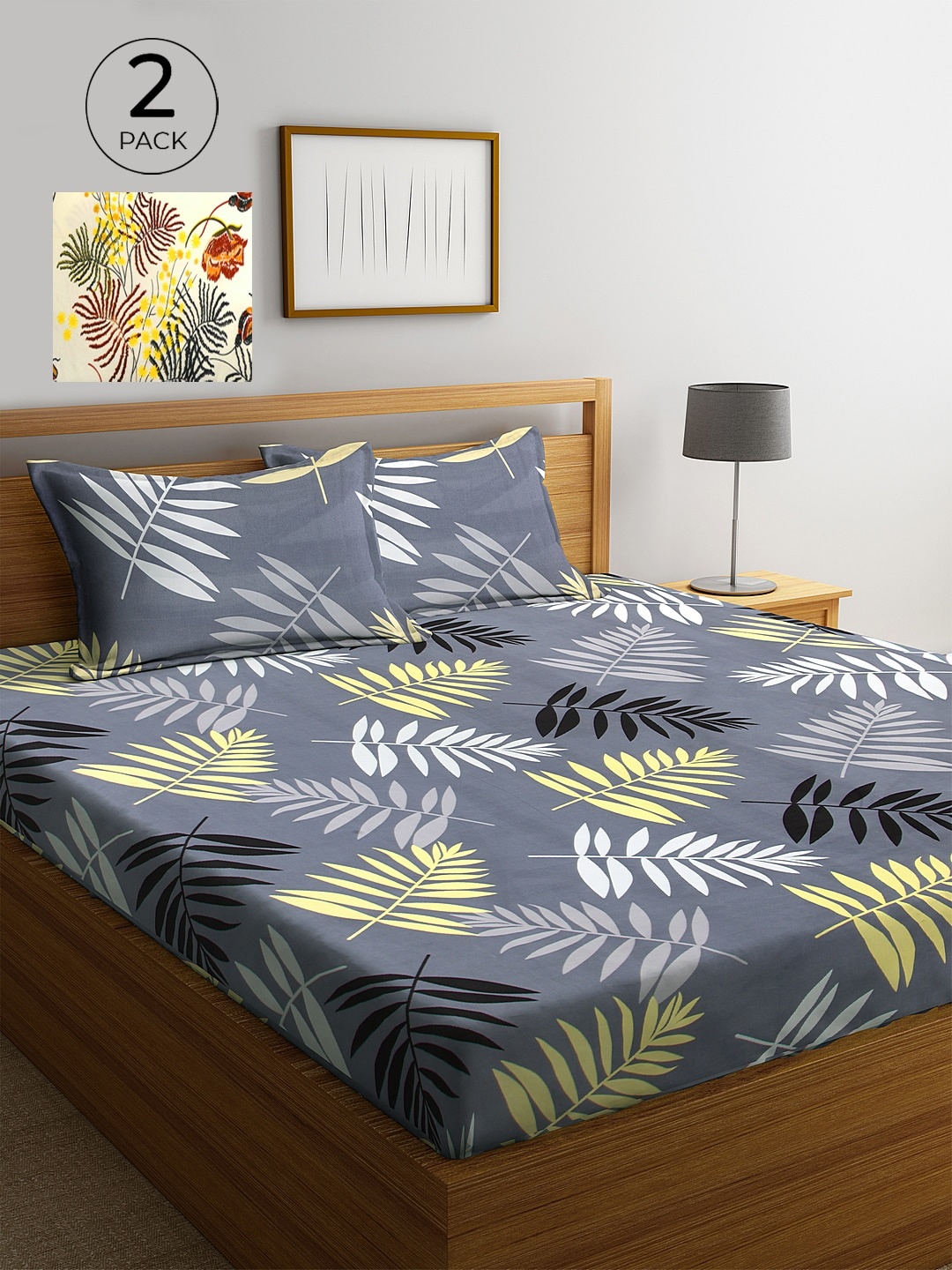 

KLOTTHE 210 TC 2 King Bedsheet with 4 Pillow Covers, Grey