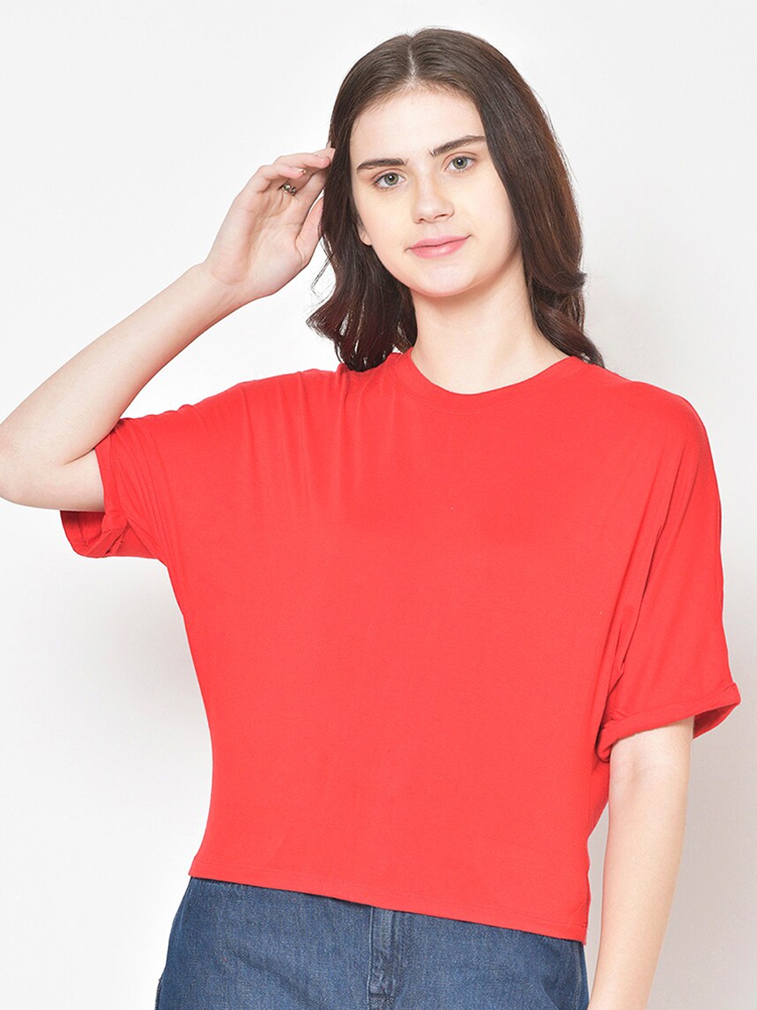 

Cation Red Batwing Sleeve Regular Top