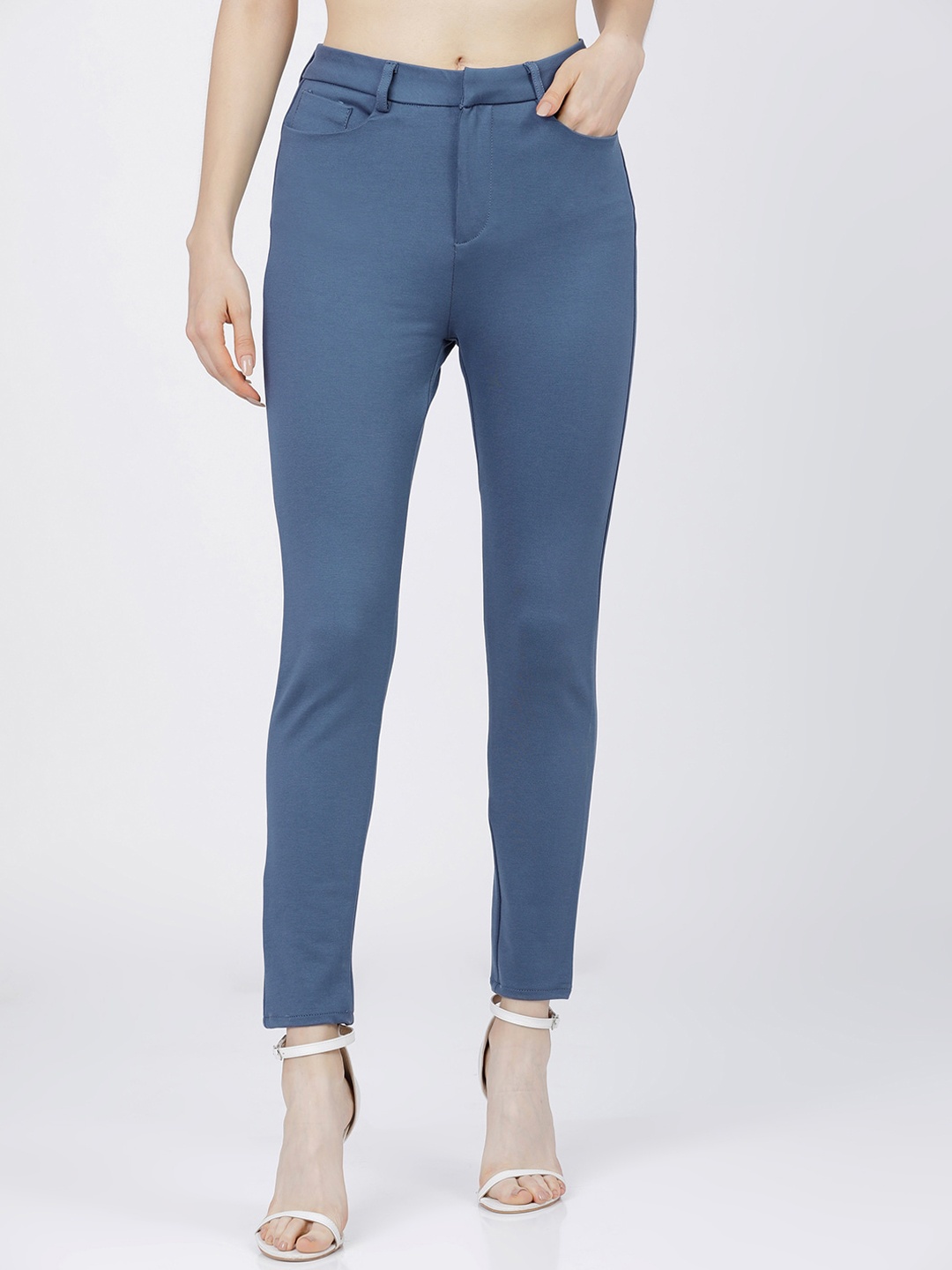 

Tokyo Talkies Women Blue Slim Fit Cigarette Trousers
