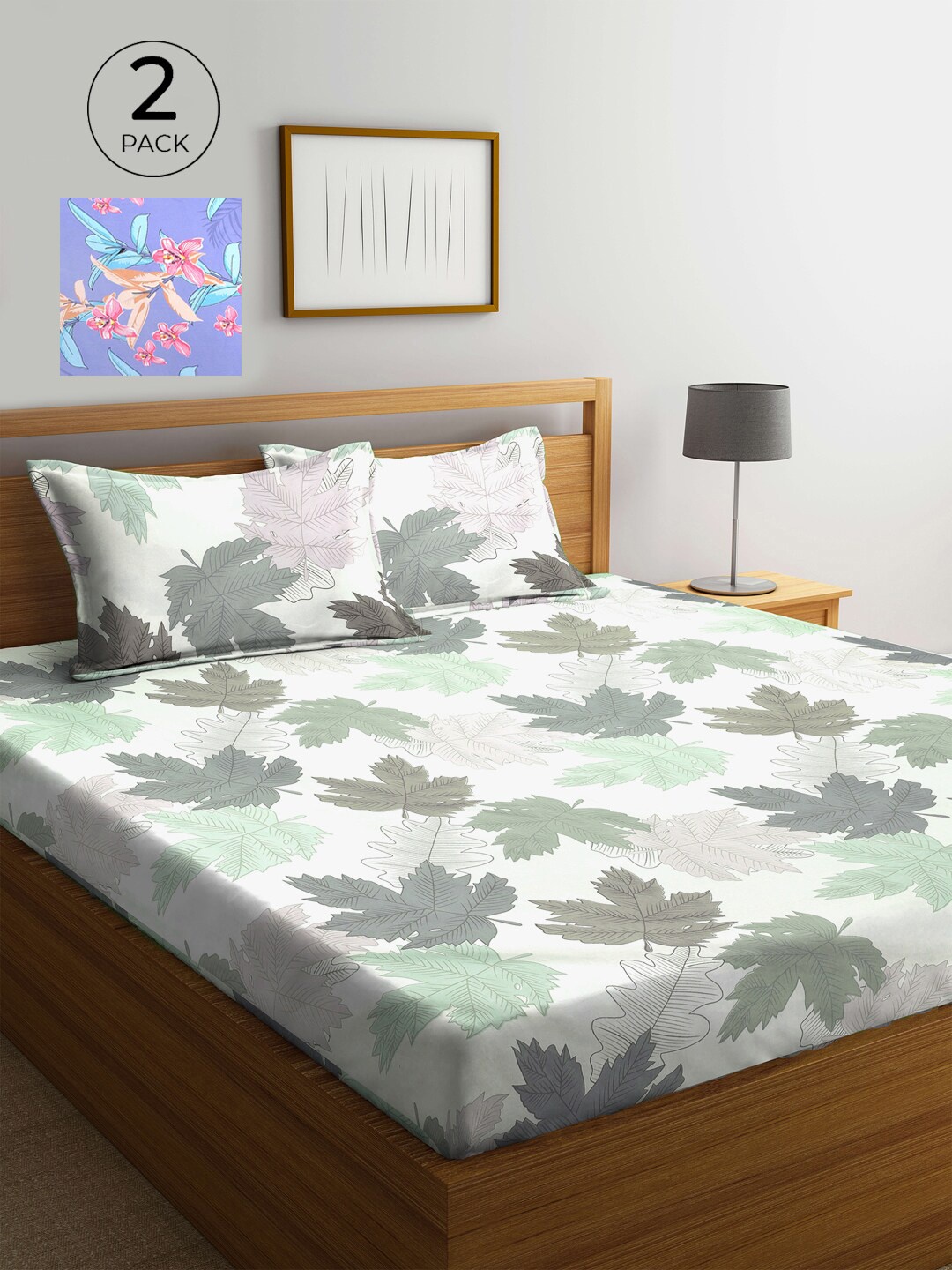 

KLOTTHE Purple & White Floral 210 TC 2 King Bedsheet with 4 Pillow Covers